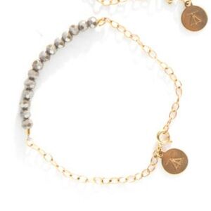 Tribe Alive Brass/Gold coloured Chain with greeny grey glass beads Bracelet